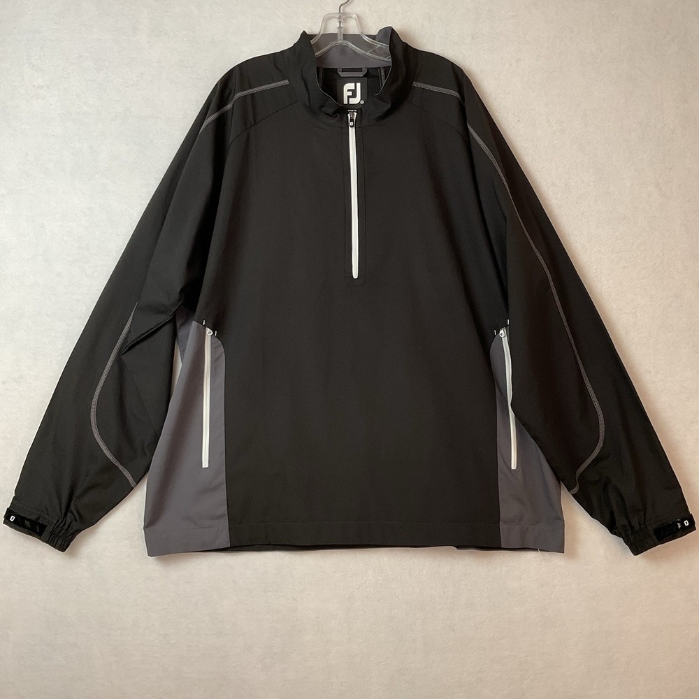 FootJoy FJ 1/2 Zip Pullover Windshirt Mens 2XL Black Gray White Long Sleeve READ
